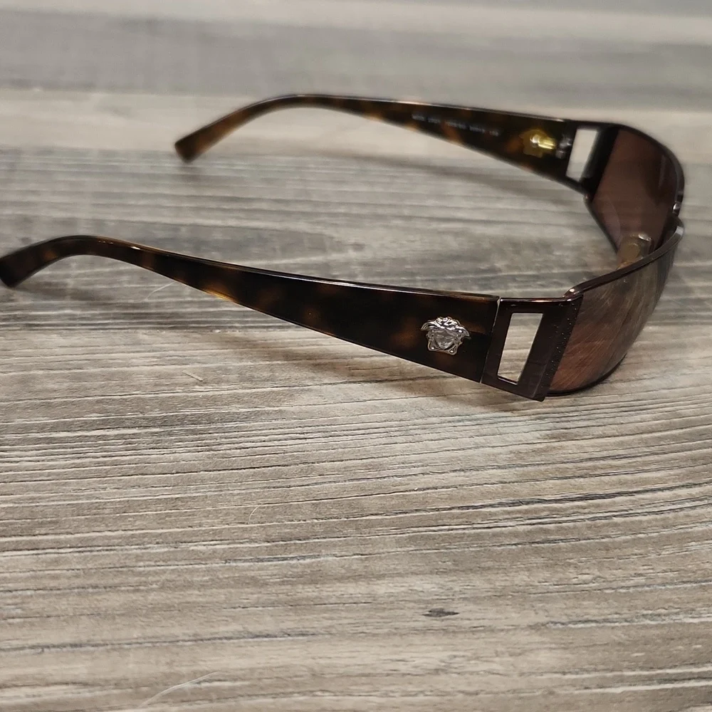 Versace Vintage Brown Tortoiseshell Mirror Rectangular‎ Sunglasses